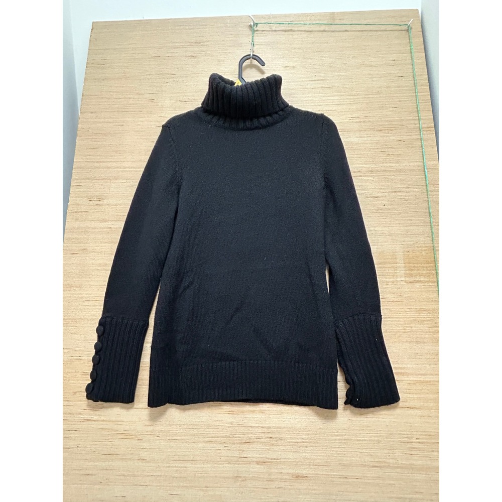 Banana Republic Womens XS Black Turtleneck Sweater Button Cuff Ribbed Knit 2060